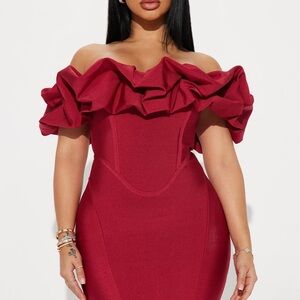 Fashion Nova Strapless Burgundy Dress